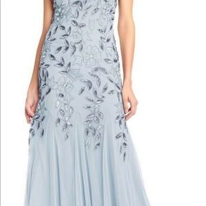 floral beaded godet gown silver